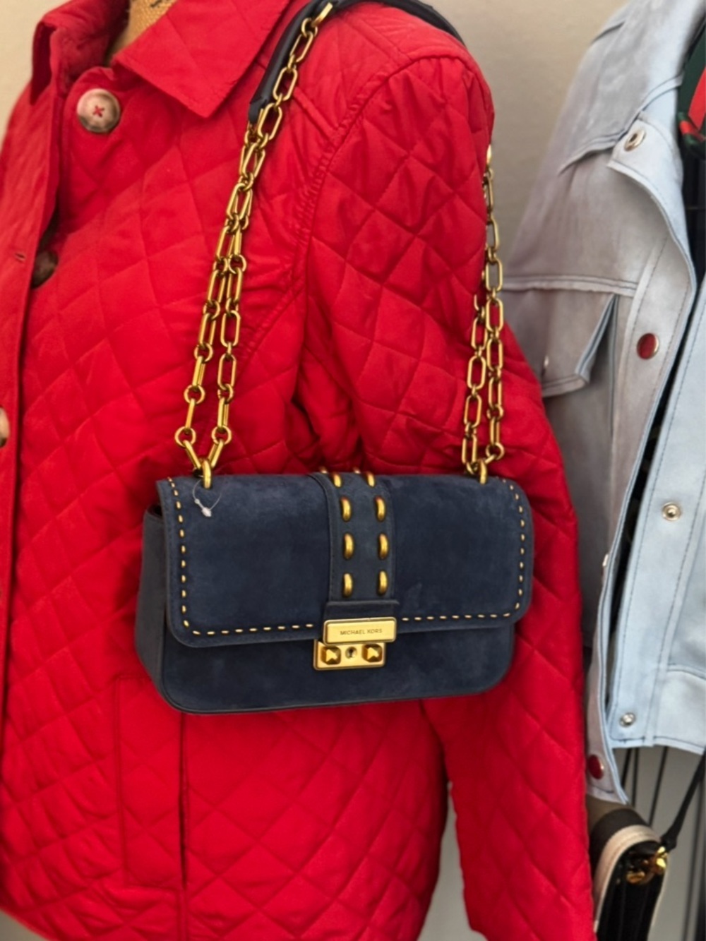 💙💙NWT MICHAEL KORS NAVY SUEDE TRIBECA SHOULDER BAG!💙💙